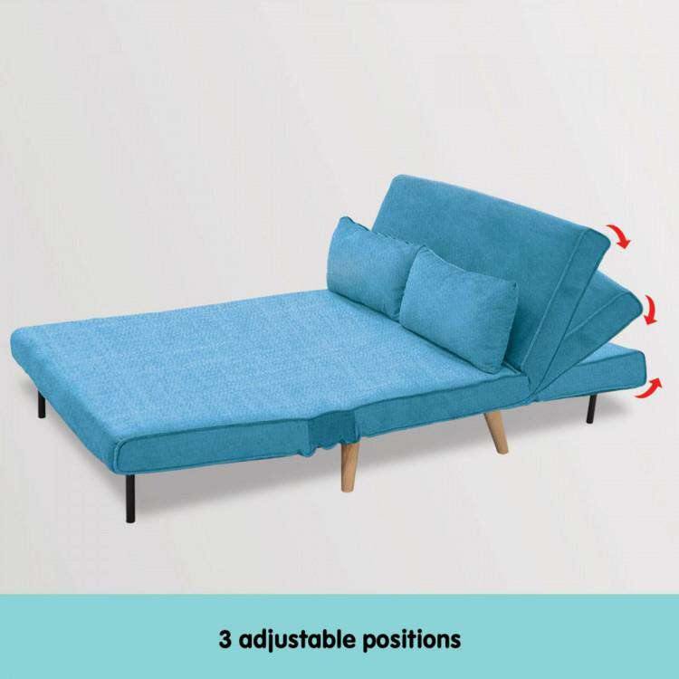 Sarantino Sofa 2-SEATER ADJUSTABLE SOFA BED LOUNGE FAUX VELVET FABRIC - BLUE