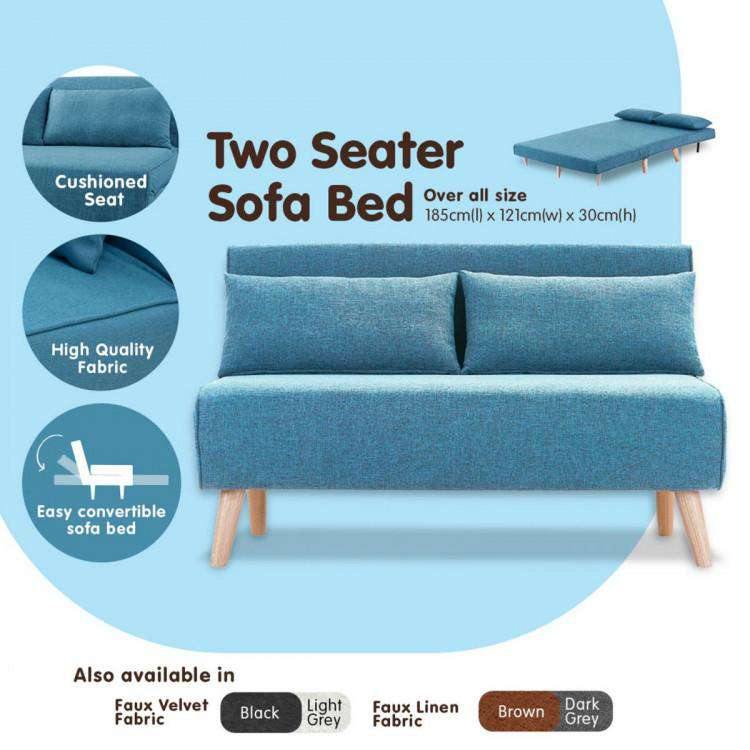 Sarantino Sofa 2-SEATER ADJUSTABLE SOFA BED LOUNGE FAUX VELVET FABRIC - BLUE