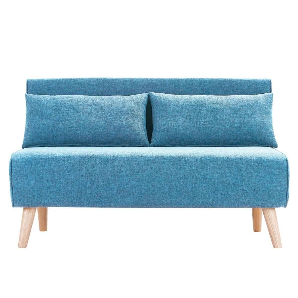 Sarantino Sofa 2-SEATER ADJUSTABLE SOFA BED LOUNGE FAUX VELVET FABRIC - BLUE