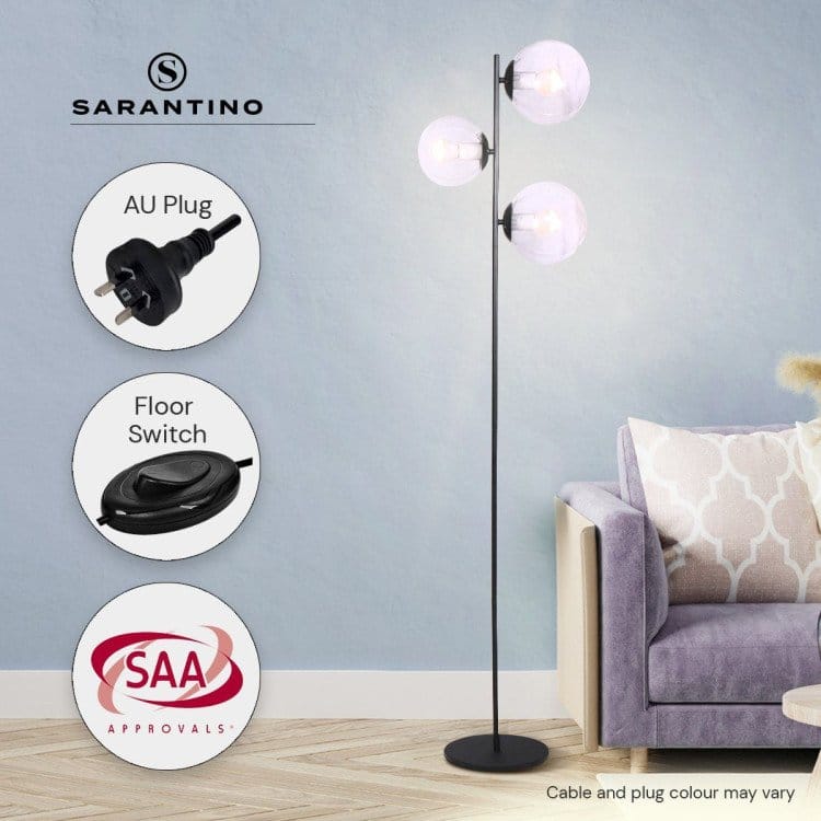 Sarantino Lamp SARANTINO 3-LIGHT BLACK METAL FLOOR LAMP