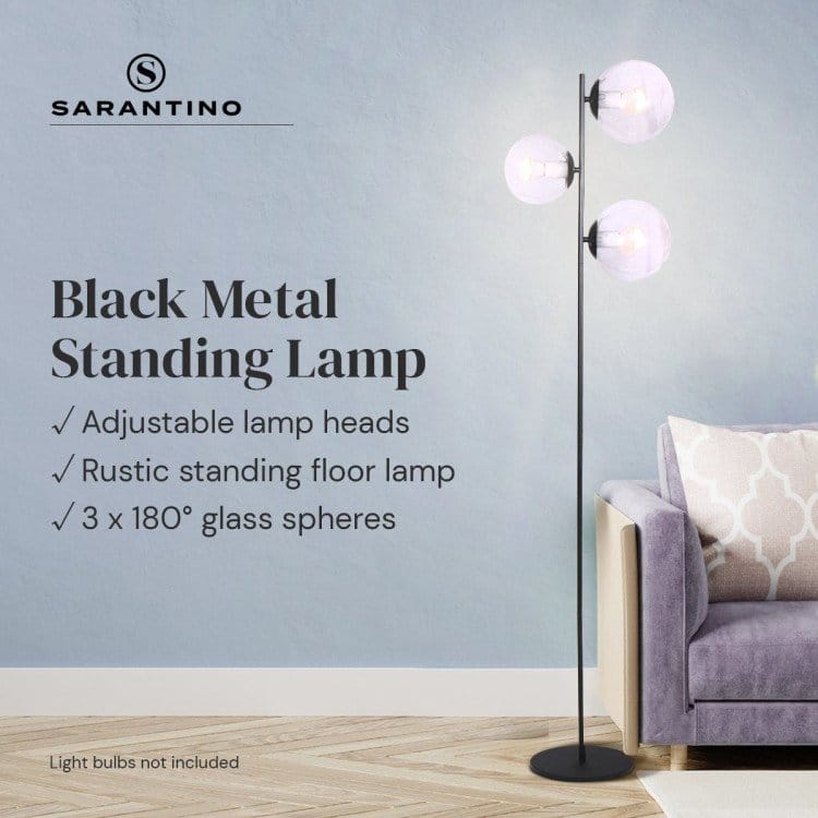 Sarantino Lamp SARANTINO 3-LIGHT BLACK METAL FLOOR LAMP