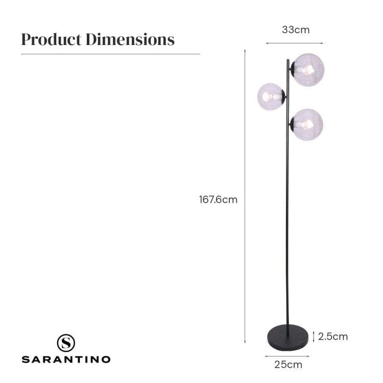 Sarantino Lamp SARANTINO 3-LIGHT BLACK METAL FLOOR LAMP