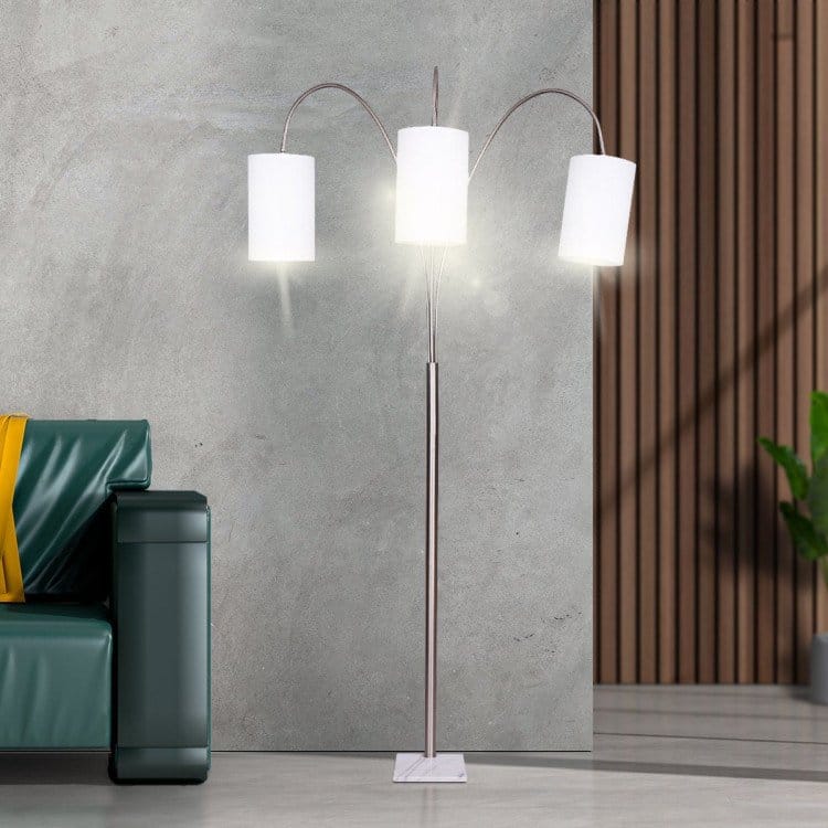 Sarantino Lamp SARANTINO 3-LIGHT METAL ARC FLOOR LAMP - NICKEL & MARBLE FINISH