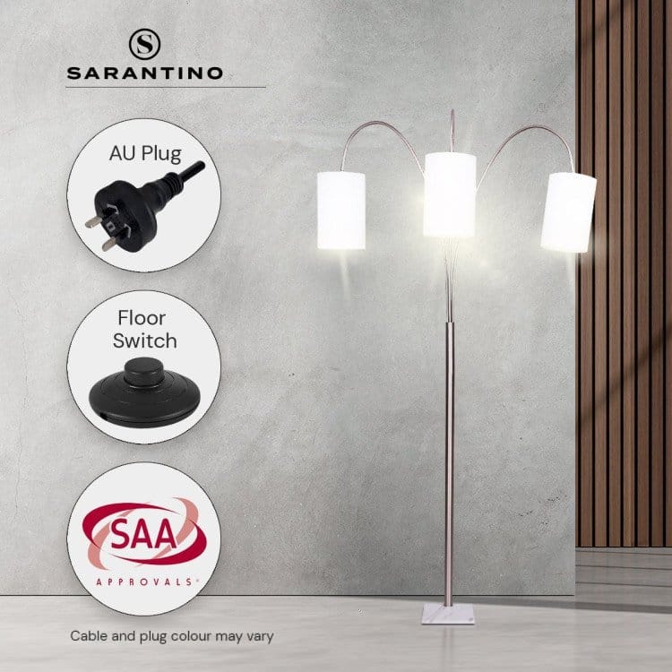 Sarantino Lamp SARANTINO 3-LIGHT METAL ARC FLOOR LAMP - NICKEL & MARBLE FINISH