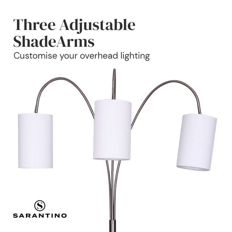 Sarantino Lamp SARANTINO 3-LIGHT METAL ARC FLOOR LAMP - NICKEL & MARBLE FINISH
