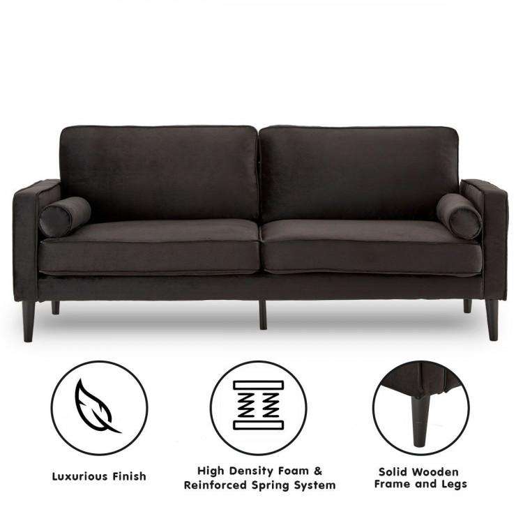 Sarantino Sofa SARANTINO 3 SEATER FAUX VELVET SOFA BED COUCH FURNITURE LOUNGE - BLACK