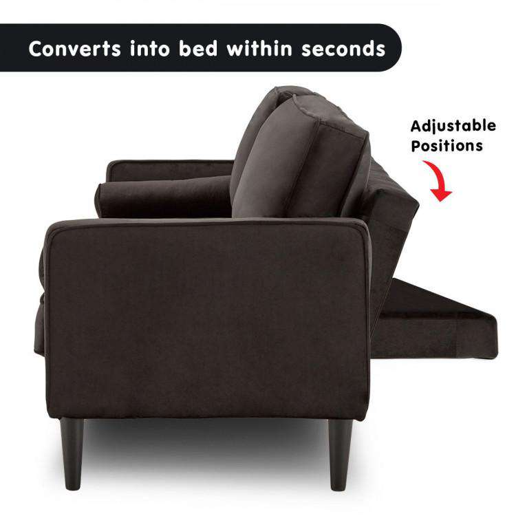 Sarantino Sofa SARANTINO 3 SEATER FAUX VELVET SOFA BED COUCH FURNITURE LOUNGE - BLACK