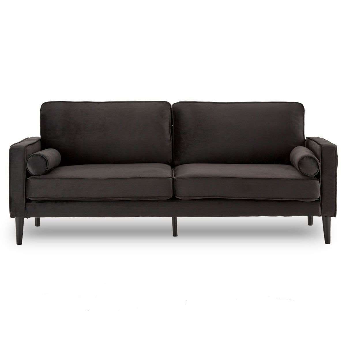 Sarantino Sofa SARANTINO 3 SEATER FAUX VELVET SOFA BED COUCH FURNITURE LOUNGE - BLACK