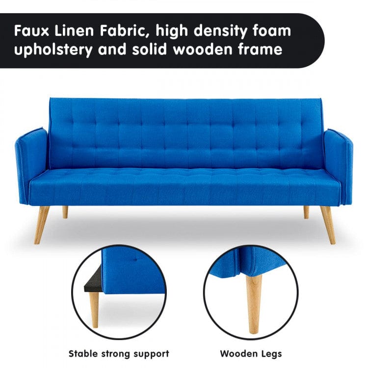 Sarantino Sofa Sarantino 3 Seater Modular Linen Fabric Sofa Bed Couch Armrest - Blue