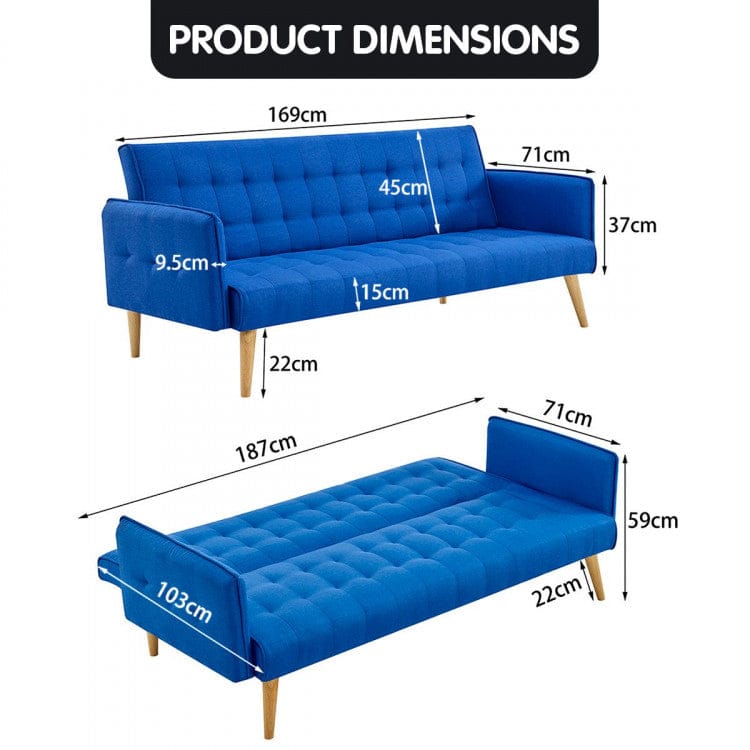 Sarantino Sofa Sarantino 3 Seater Modular Linen Fabric Sofa Bed Couch Armrest - Blue