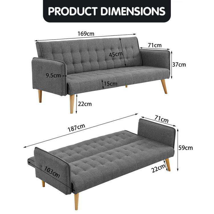 Sarantino Sofa Sarantino 3 Seater Modular Linen Fabric Sofa Bed Couch Armrest Grey