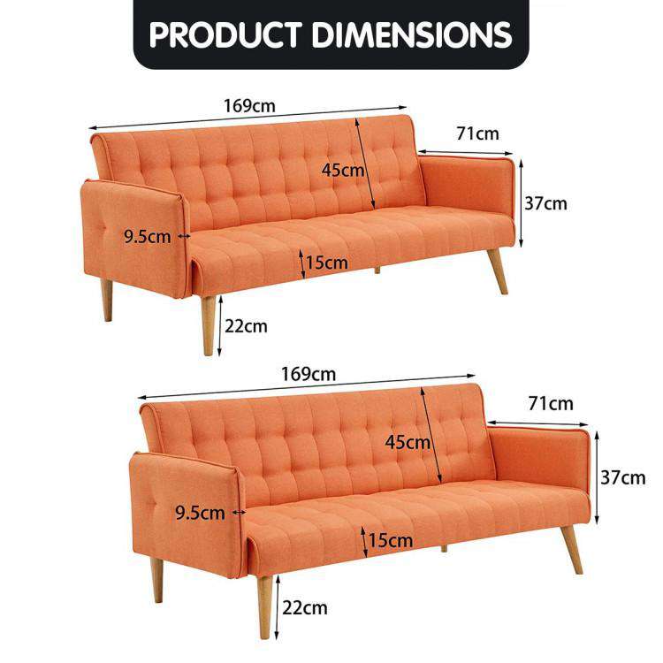 Sarantino Sofa Sarantino 3 Seater Modular Linen Fabric Sofa Bed Couch Armrest Orange