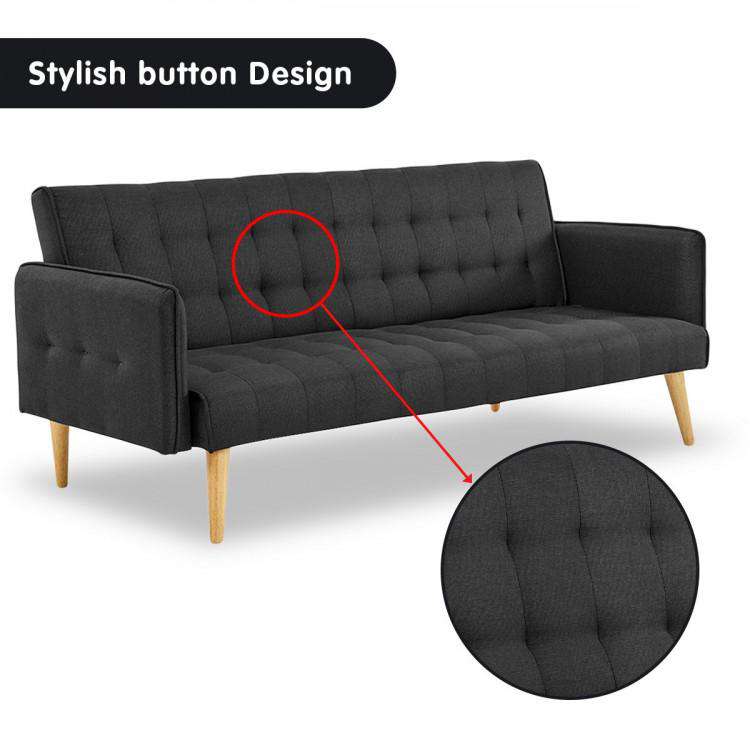 Sarantino Sofa Sarantino 3 Seater Modular Linen Fabric Sofa Bed Couch - Black