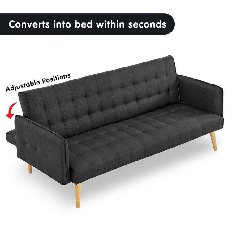 Sarantino Sofa Sarantino 3 Seater Modular Linen Fabric Sofa Bed Couch - Black