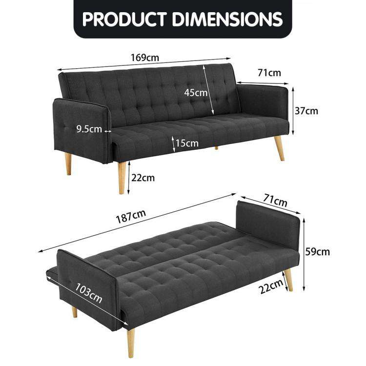 Sarantino Sofa Sarantino 3 Seater Modular Linen Fabric Sofa Bed Couch - Black