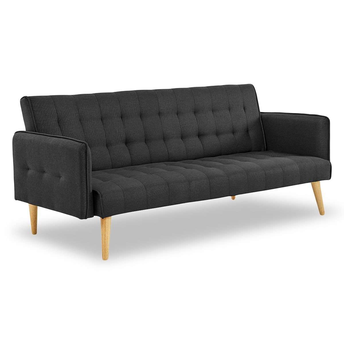 Sarantino Sofa Sarantino 3 Seater Modular Linen Fabric Sofa Bed Couch - Black