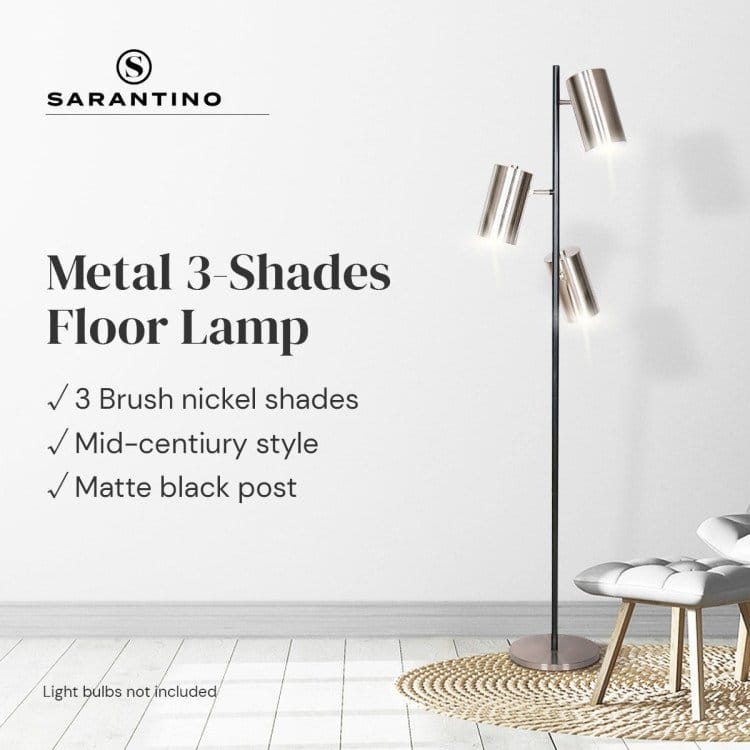 Sarantino Lamp SARANTINO 3-SHADE METAL FLOOR LAMP NICKEL & MATTE BLACK FINISH