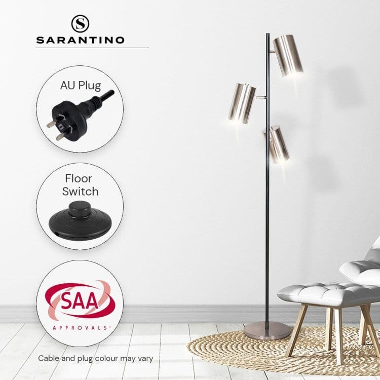 Sarantino Lamp SARANTINO 3-SHADE METAL FLOOR LAMP NICKEL & MATTE BLACK FINISH