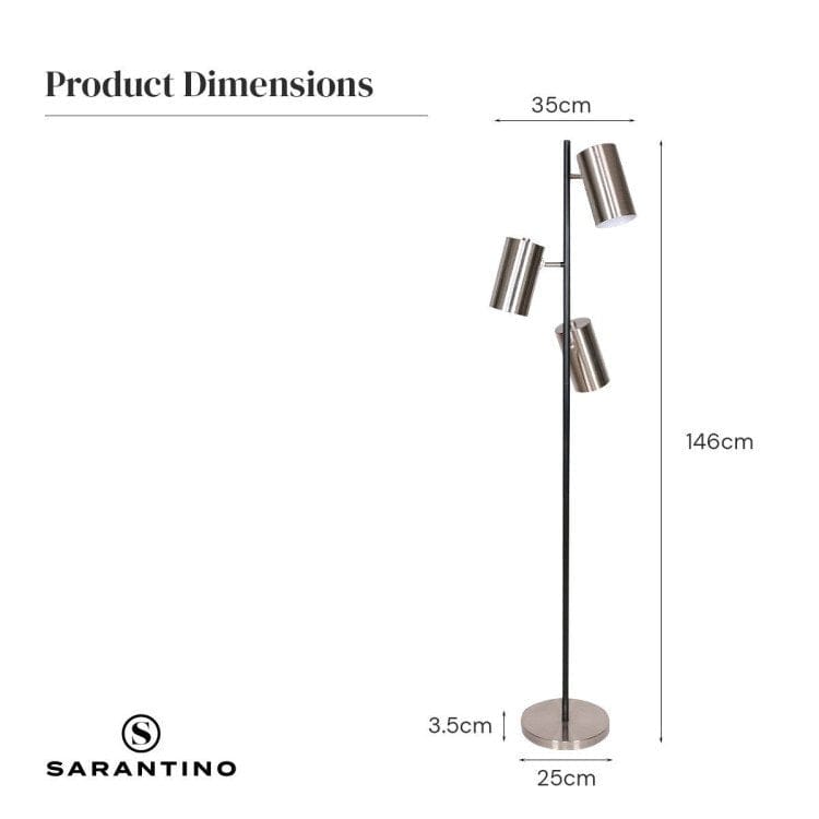 Sarantino Lamp SARANTINO 3-SHADE METAL FLOOR LAMP NICKEL & MATTE BLACK FINISH