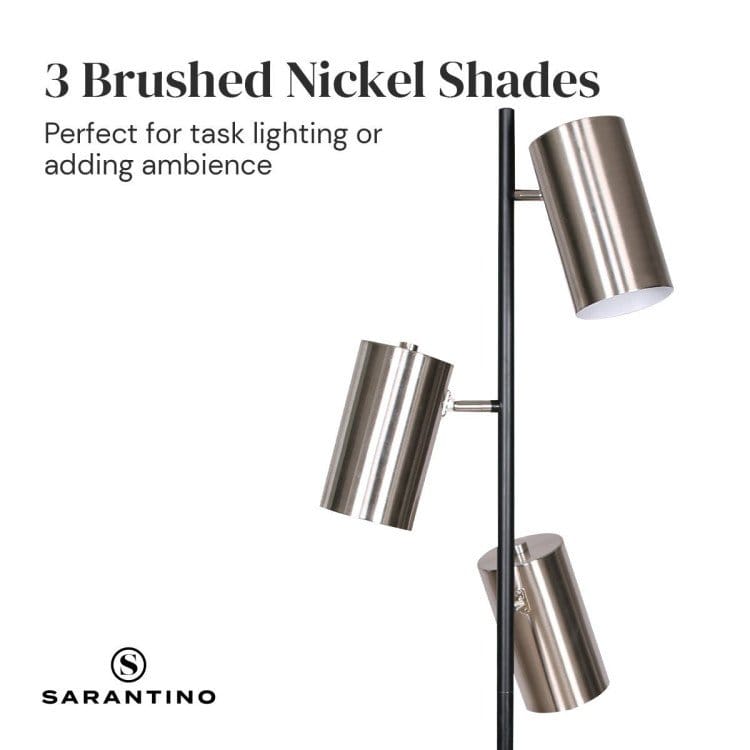 Sarantino Lamp SARANTINO 3-SHADE METAL FLOOR LAMP NICKEL & MATTE BLACK FINISH