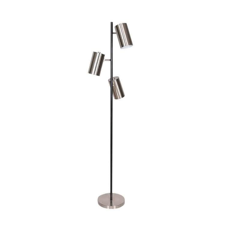 Sarantino Lamp SARANTINO 3-SHADE METAL FLOOR LAMP NICKEL & MATTE BLACK FINISH
