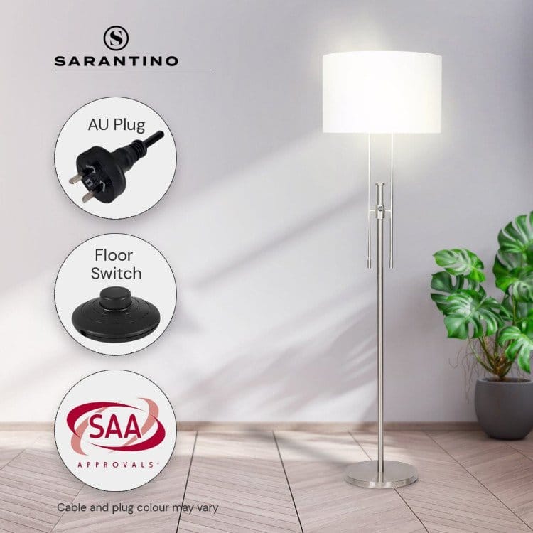 Sarantino Lamp SARANTINO BRUSHED NICKEL HEIGHT-ADJUSTABLE METAL FLOOR LAMP