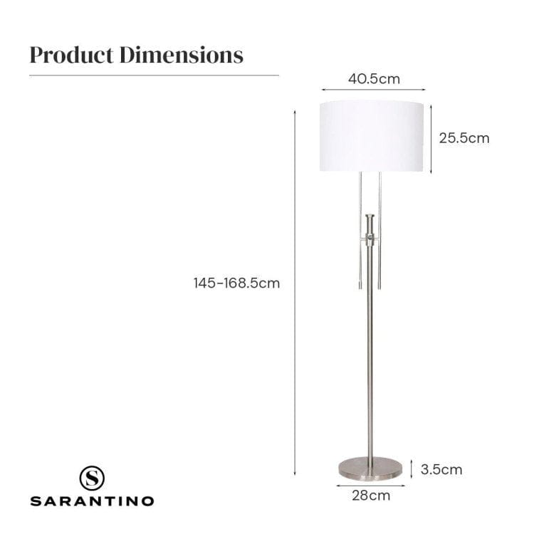 Sarantino Lamp SARANTINO BRUSHED NICKEL HEIGHT-ADJUSTABLE METAL FLOOR LAMP