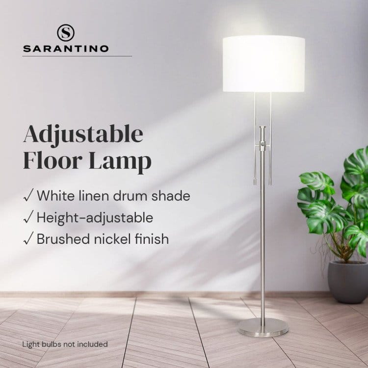 Sarantino Lamp SARANTINO BRUSHED NICKEL HEIGHT-ADJUSTABLE METAL FLOOR LAMP