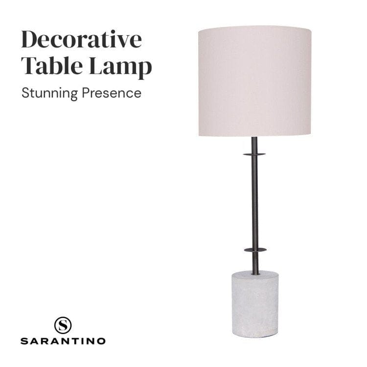Sarantino Lamp SARANTINO CONCRETE & METAL TABLE LAMP WITH OFF-WHITE LINEN SHADE