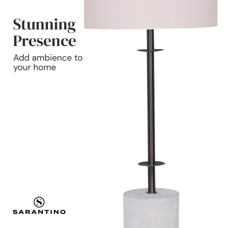 Sarantino Lamp SARANTINO CONCRETE & METAL TABLE LAMP WITH OFF-WHITE LINEN SHADE