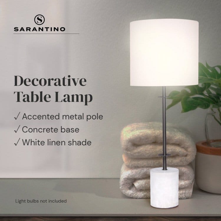 Sarantino Lamp SARANTINO CONCRETE & METAL TABLE LAMP WITH OFF-WHITE LINEN SHADE