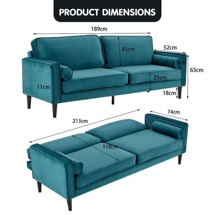 Sarantino Sofa SARANTINO FAUX VELVET SOFA BED COUCH FURNITURE LOUNGE SUITE SEAT BLUE