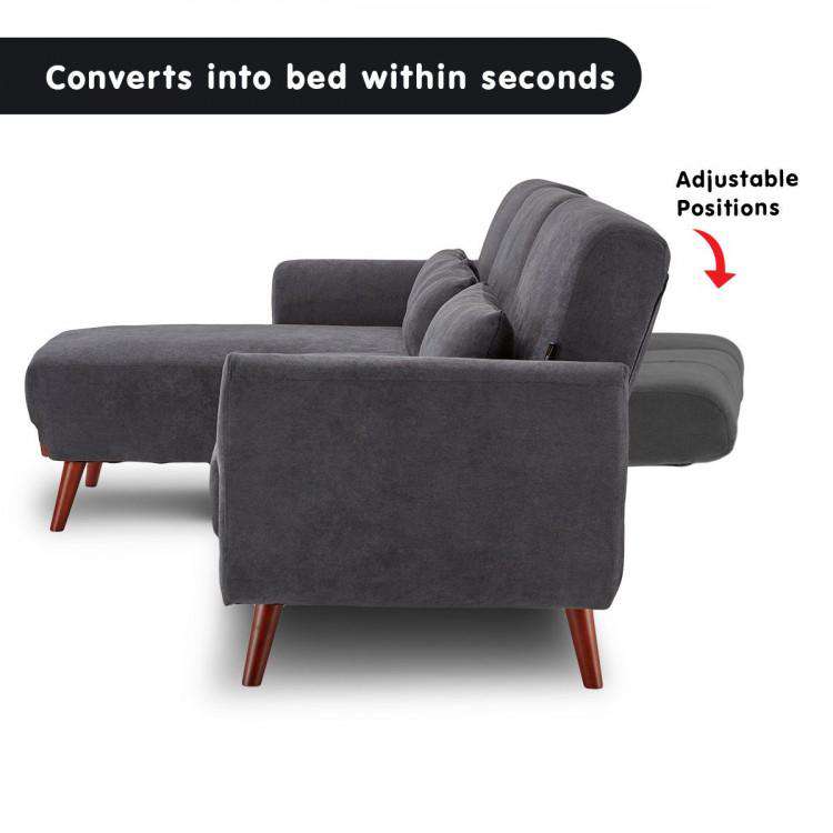 Sarantino Sofa SARANTINO FAUX VELVET SOFA BED COUCH LOUNGE CHAISE CUSHIONS DARK GREY