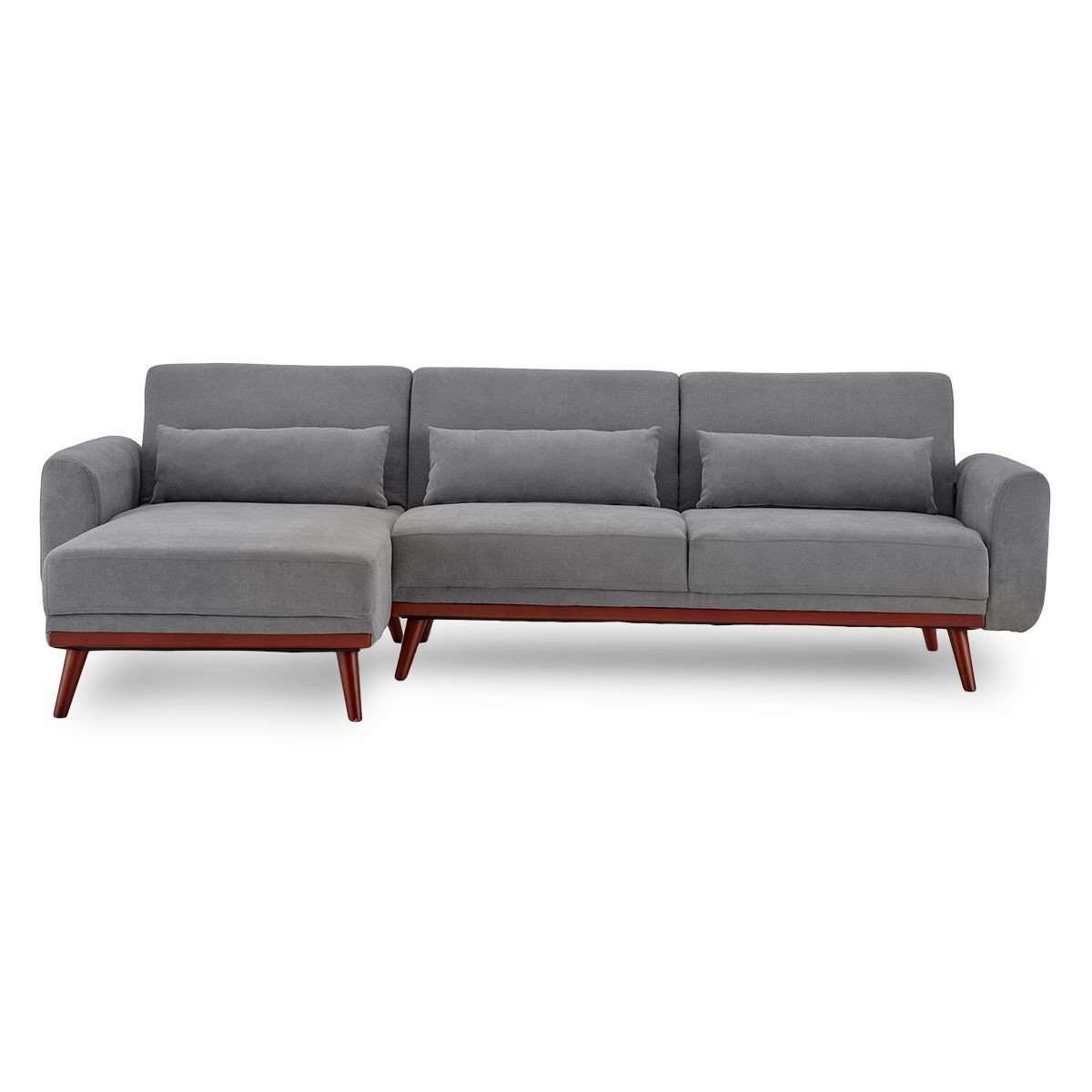 Sarantino Sofa SARANTINO FAUX VELVET SOFA BED COUCH LOUNGE CHAISE CUSHIONS LIGHT GREY