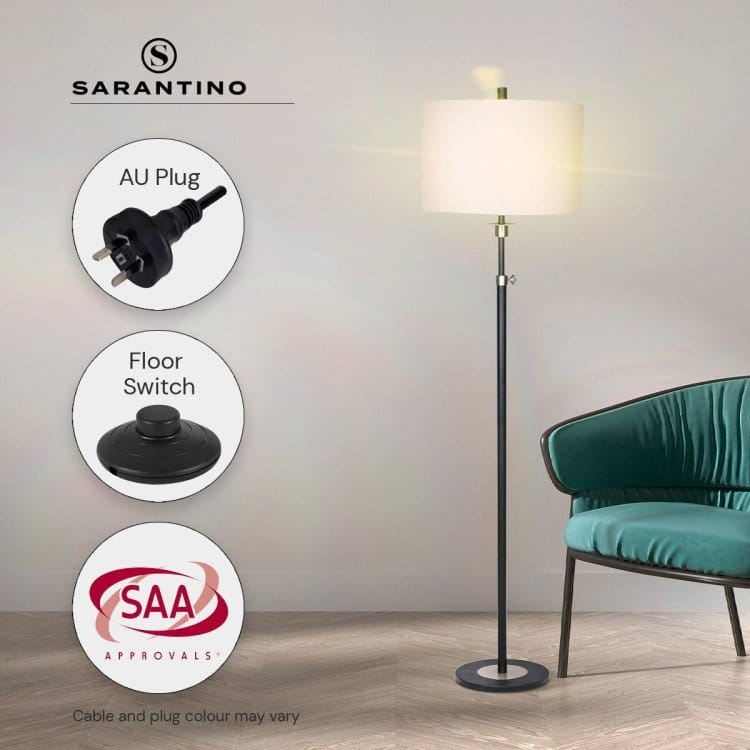 Sarantino Lamp SARANTINO METAL FLOOR LAMP WITH CREAM DRUM SHADE