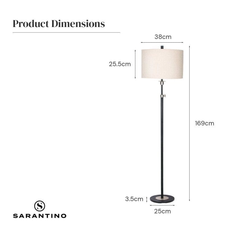 Sarantino Lamp SARANTINO METAL FLOOR LAMP WITH CREAM DRUM SHADE