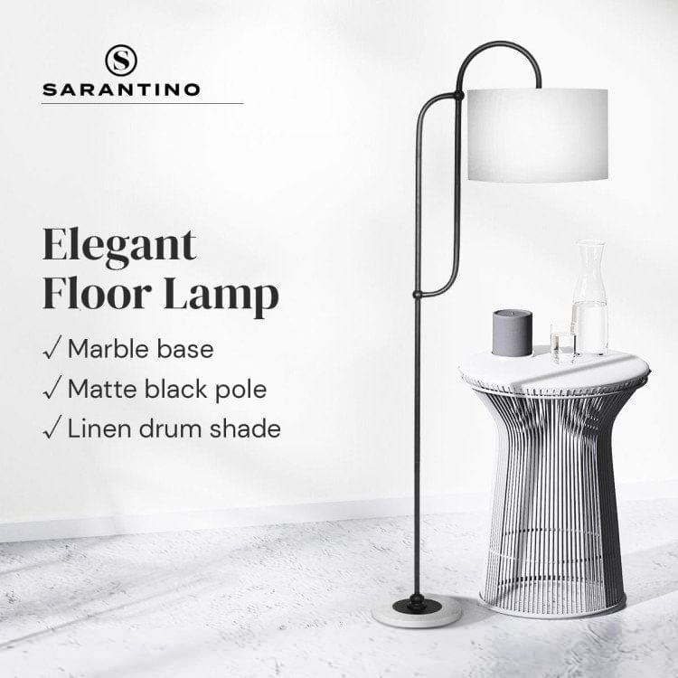 Sarantino Lamp SARANTINO METAL FLOOR LAMP WITH MARBLE BASE & OFF-WHITE SHADE