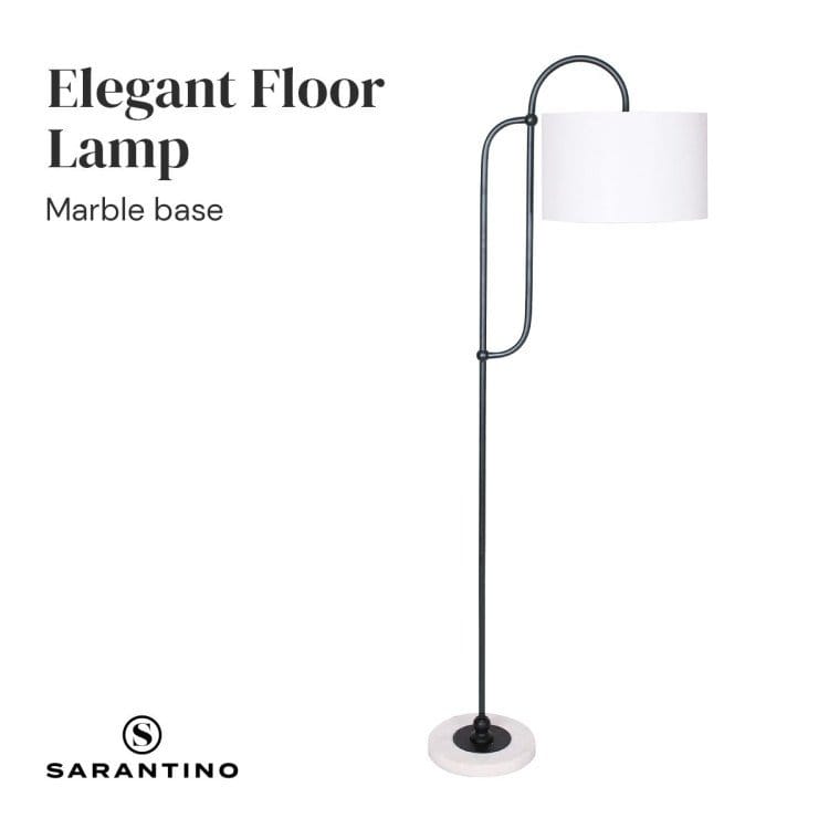 Sarantino Lamp SARANTINO METAL FLOOR LAMP WITH MARBLE BASE & OFF-WHITE SHADE