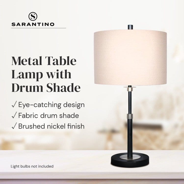 Sarantino Lamp SARANTINO METAL TABLE LAMP WITH LINEN DRUM SHADE