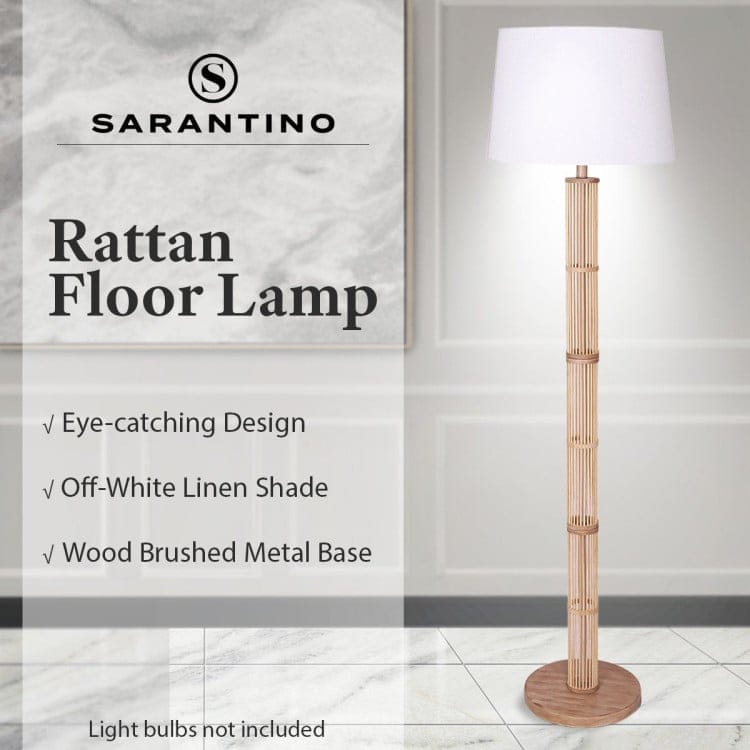 Sarantino Lamp SARANTINO RATTAN FLOOR LAMP WITH OFF-WHITE LINEN SHADE