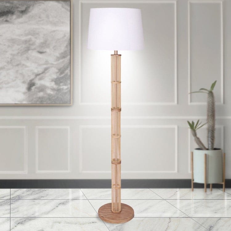 Sarantino Lamp SARANTINO RATTAN FLOOR LAMP WITH OFF-WHITE LINEN SHADE
