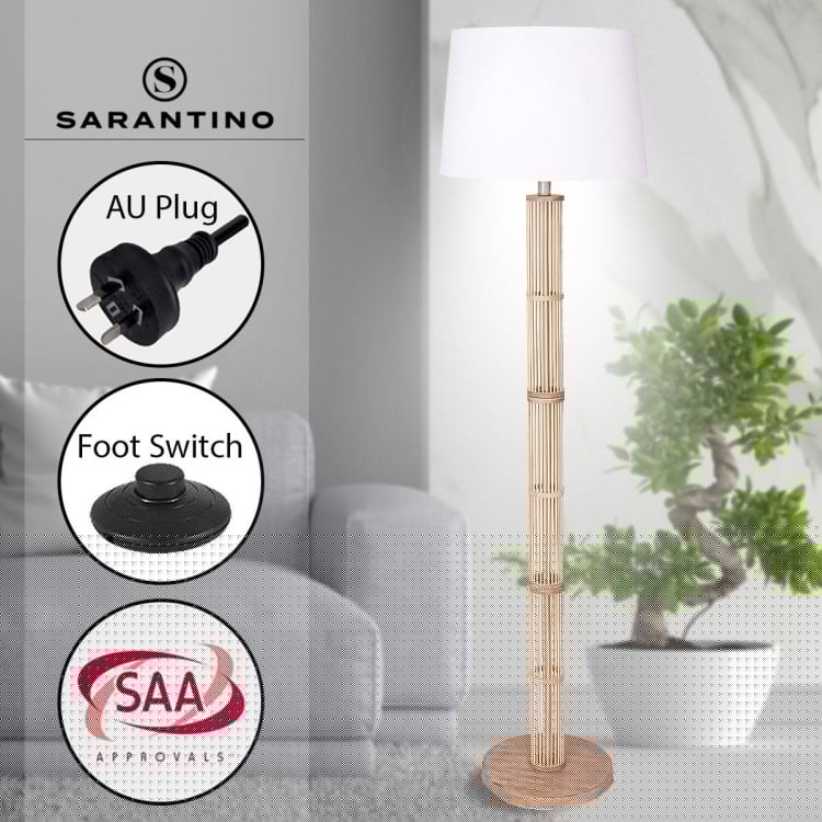 Sarantino Lamp SARANTINO RATTAN FLOOR LAMP WITH OFF-WHITE LINEN SHADE