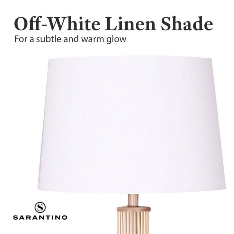 Sarantino Lamp SARANTINO RATTAN FLOOR LAMP WITH OFF-WHITE LINEN SHADE