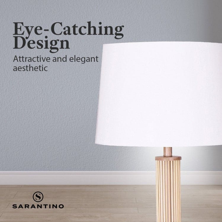 Sarantino Lamp SARANTINO RATTAN FLOOR LAMP WITH OFF-WHITE LINEN SHADE