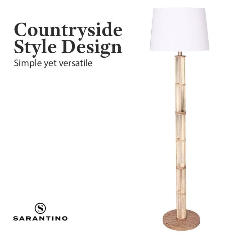 Sarantino Lamp SARANTINO RATTAN FLOOR LAMP WITH OFF-WHITE LINEN SHADE
