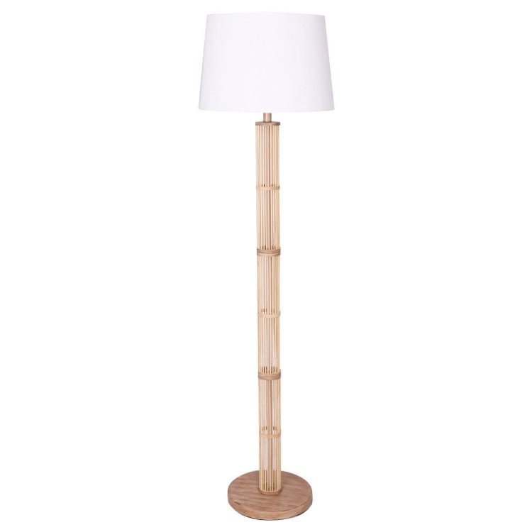 Sarantino Lamp SARANTINO RATTAN FLOOR LAMP WITH OFF-WHITE LINEN SHADE