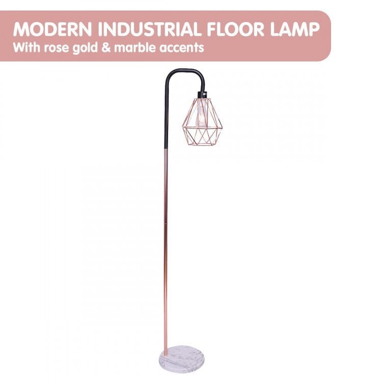 Sarantino Lamp SARANTINO ROSE GOLD FLOOR LAMP WITH GEOMETRIC SHADE