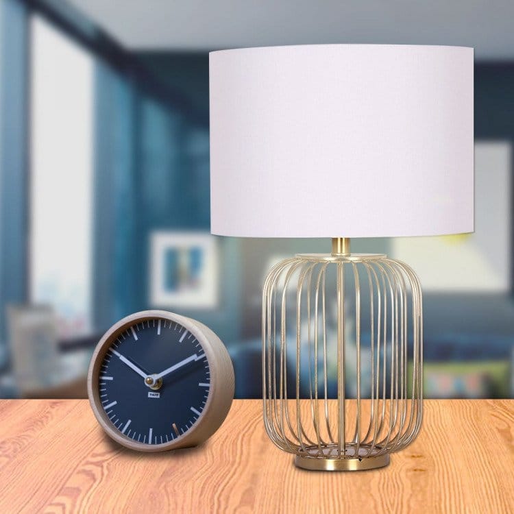 Sarantino Lamp SARANTINO ROSE GOLD TABLE LAMP WITH LINEN DRUM SHADE