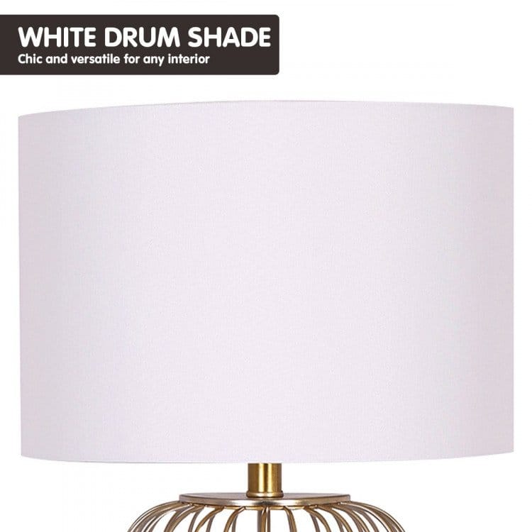 Sarantino Lamp SARANTINO ROSE GOLD TABLE LAMP WITH LINEN DRUM SHADE
