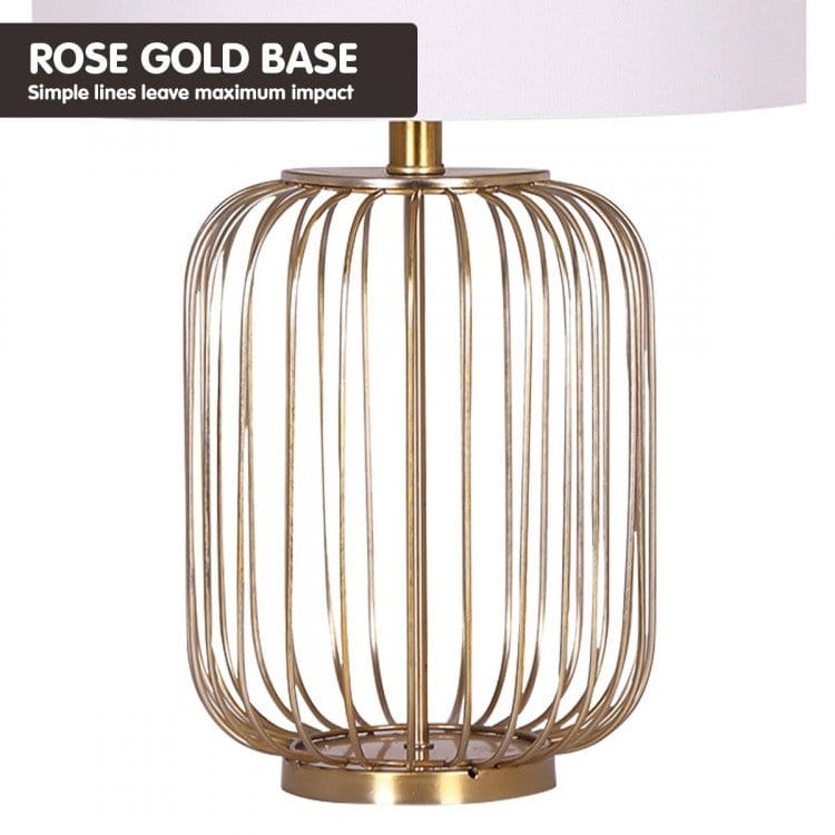 Sarantino Lamp SARANTINO ROSE GOLD TABLE LAMP WITH LINEN DRUM SHADE